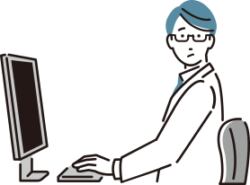 PCと悩む男性のイラスト